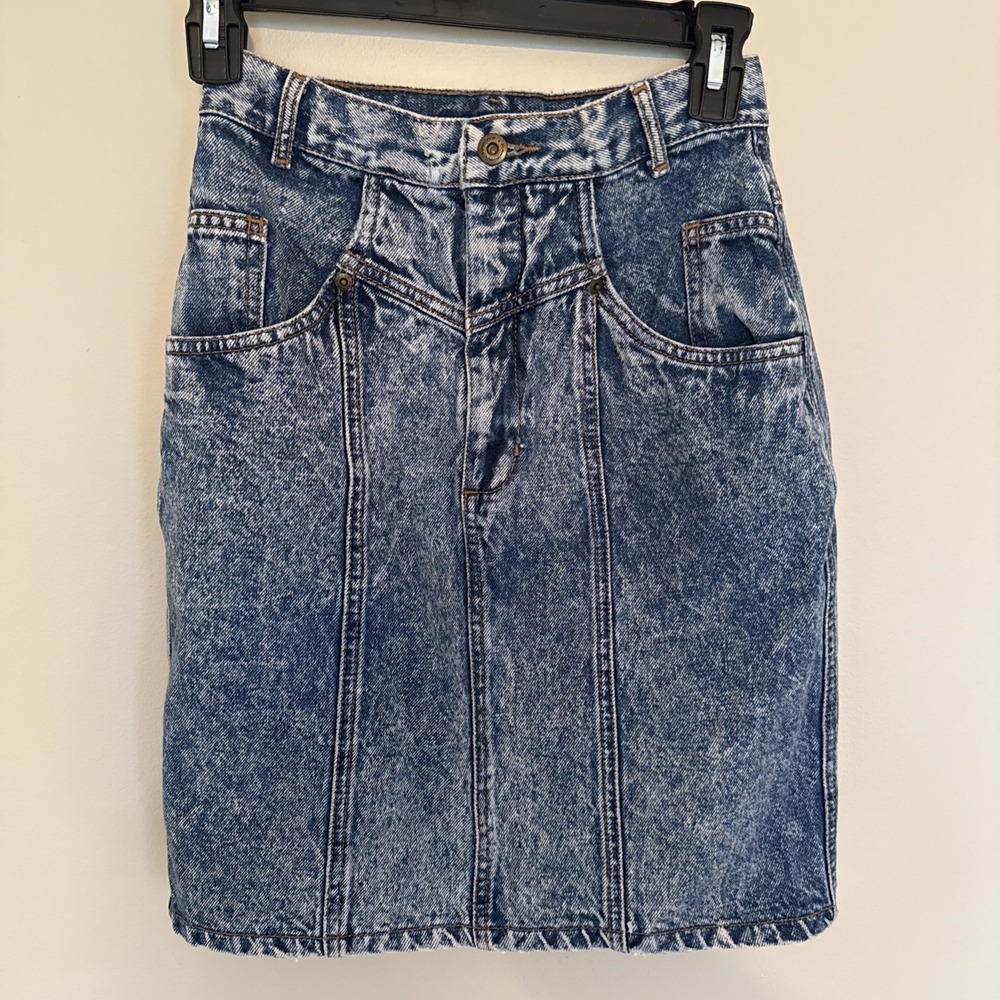 Vintage Bonjour 80's Acid Wash Denim Jean Skirt High Waisted 5/6‎